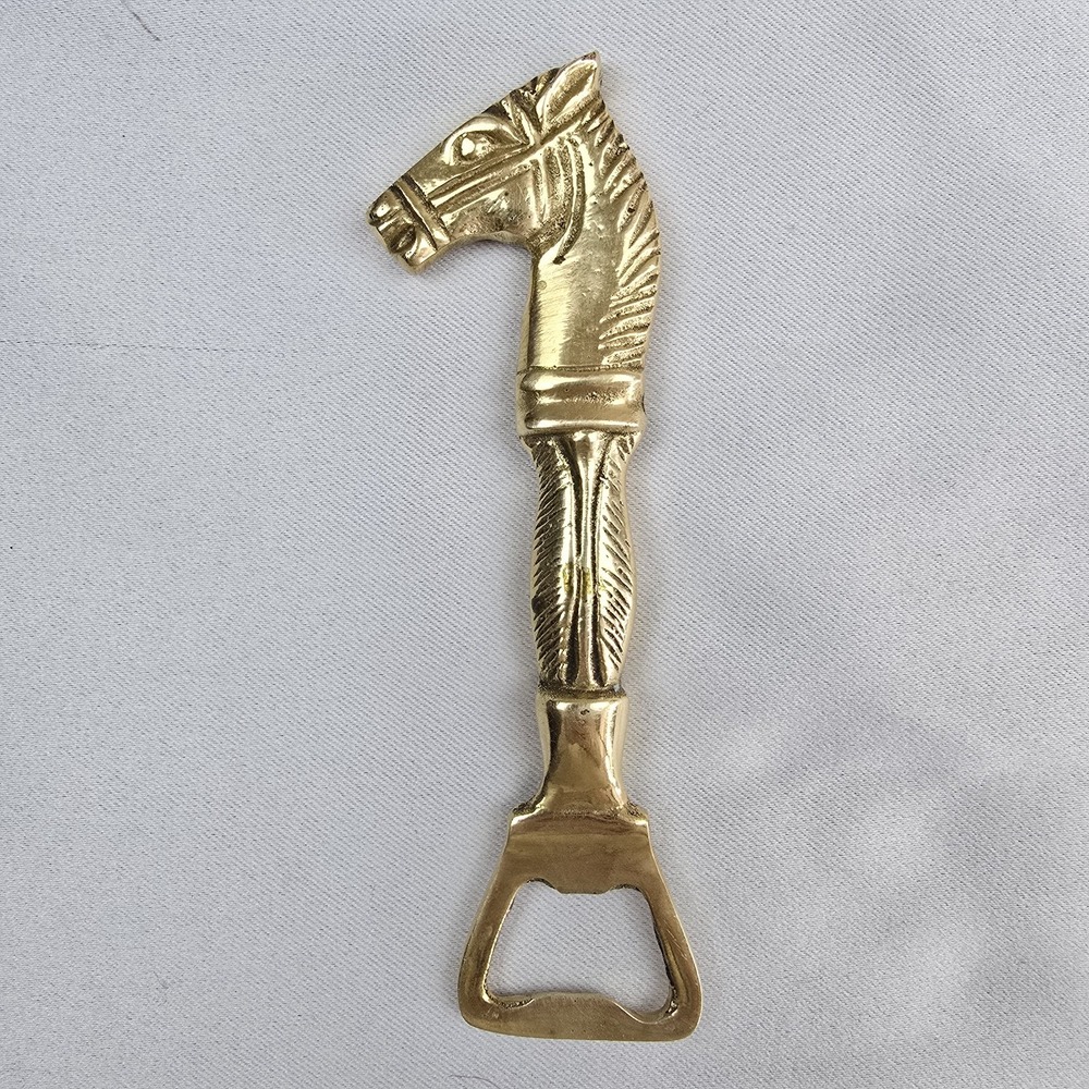 Vintage Brass Horse Head Bottle Opener Equestrian Barware 6" Mid Century